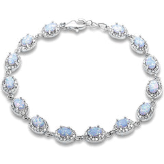 Oval White Fire Opal & Cubic Zirconia .925 Sterling Silver Bracelet