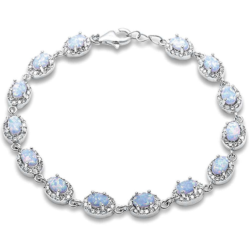 Oval White Fire Opal & Cubic Zirconia .925 Sterling Silver Bracelet
