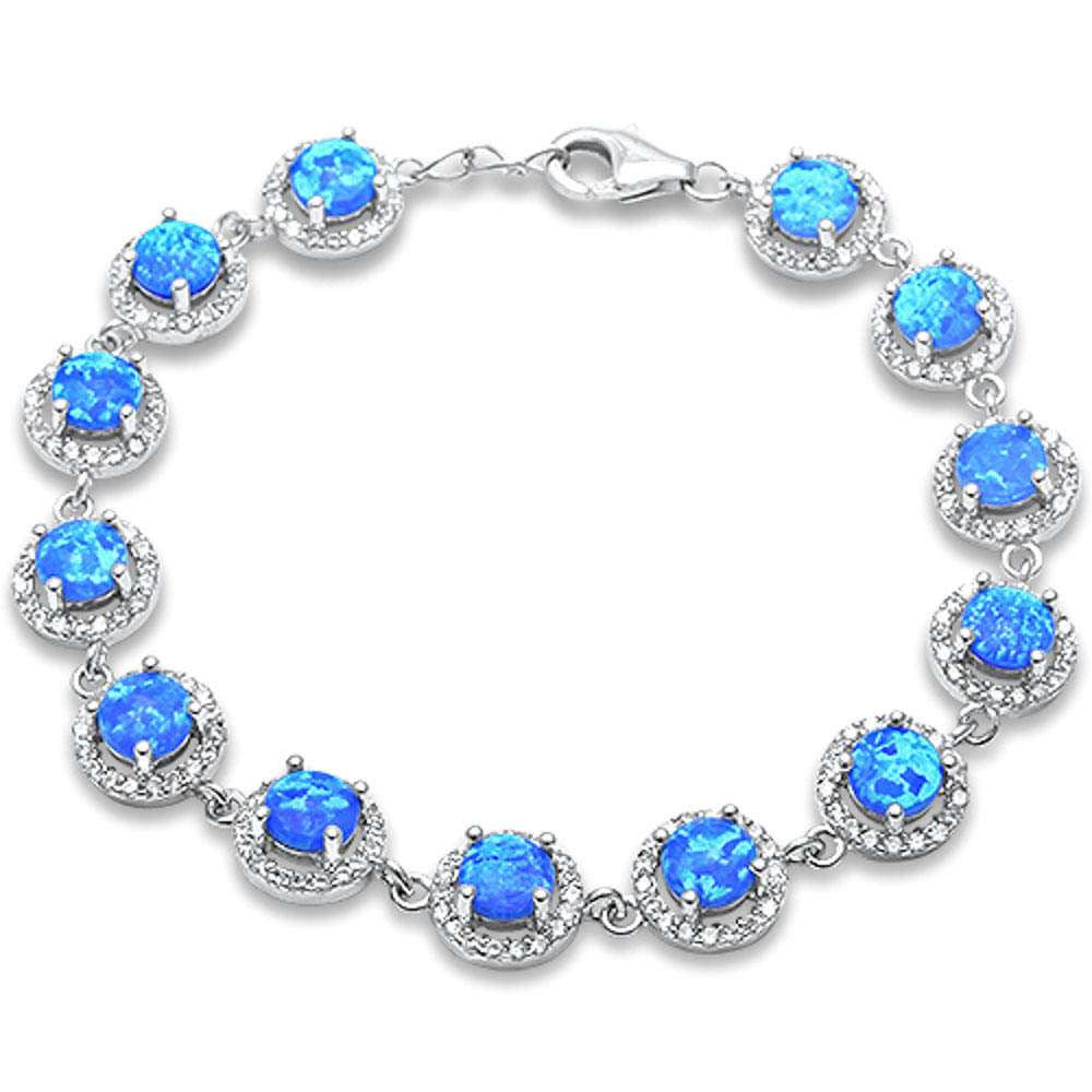 Halo Blue Opal & Cubic Zirconia .925 Sterling Silver Bracelet