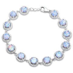 Halo White Opal & Cubic Zirconia .925 Sterling Silver Bracelet