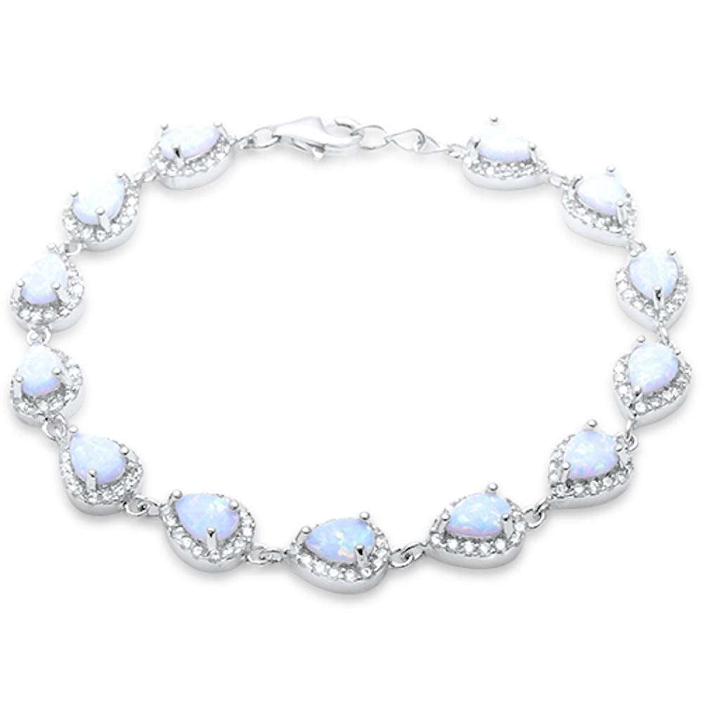Pear Shape White Opal & Cubic Zirconia .925 Sterling Silver Bracelet