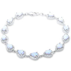 Pear Shape White Opal & Cubic Zirconia .925 Sterling Silver Bracelet