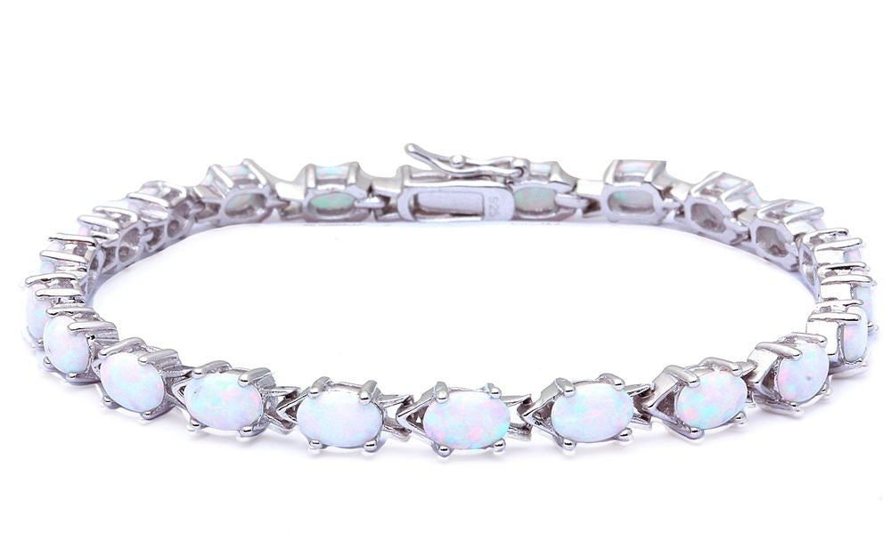 Oval White Opal .925 Sterling Silver Bracelet