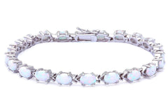 Oval White Opal .925 Sterling Silver Bracelet