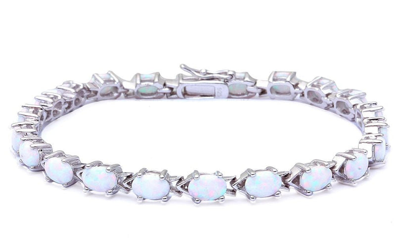 Oval White Opal .925 Sterling Silver Bracelet