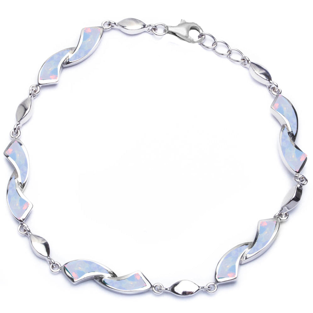White Fire Opal .925 Sterling Silver Bracelet 8"