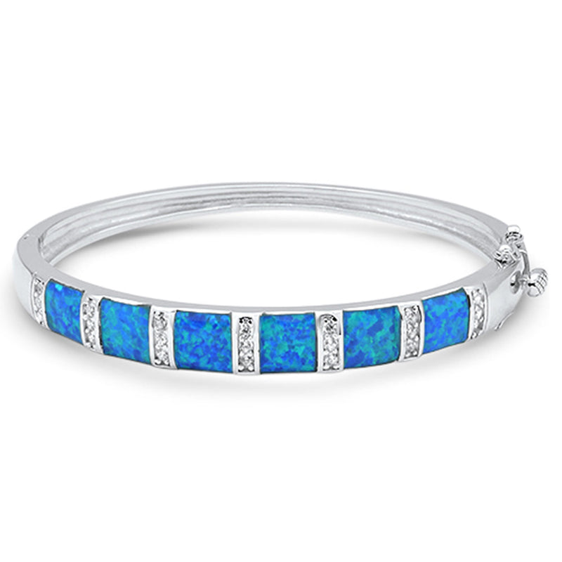 CLOSEOUT! Cushion Cut Blue Opal 7 Round Cubic Zirconia .925 Sterling Silver Bracelet