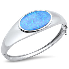 CLOSEOUT!Oval Blue Opal & Round .925 Sterling Silver Bangle Bracelet 7.5"