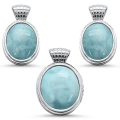 Oval Natural Larimar .925 Sterling Silver Earring & Pendant Set