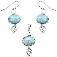 Larimar & Pear Cubic Zirconia .925 Sterling Silver Pendant & Earring Set