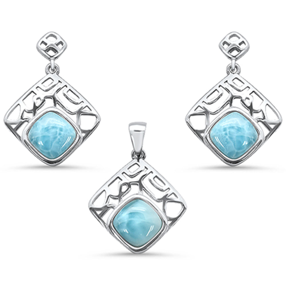 New Natural Larimar .925 Sterling Silver Pendant & Earring Set
