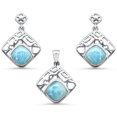 New Natural Larimar .925 Sterling Silver Pendant & Earring Set
