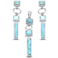 Multi Shape Natural Larimar Dangling .925 Sterling Silver Pendant & Earrings Set