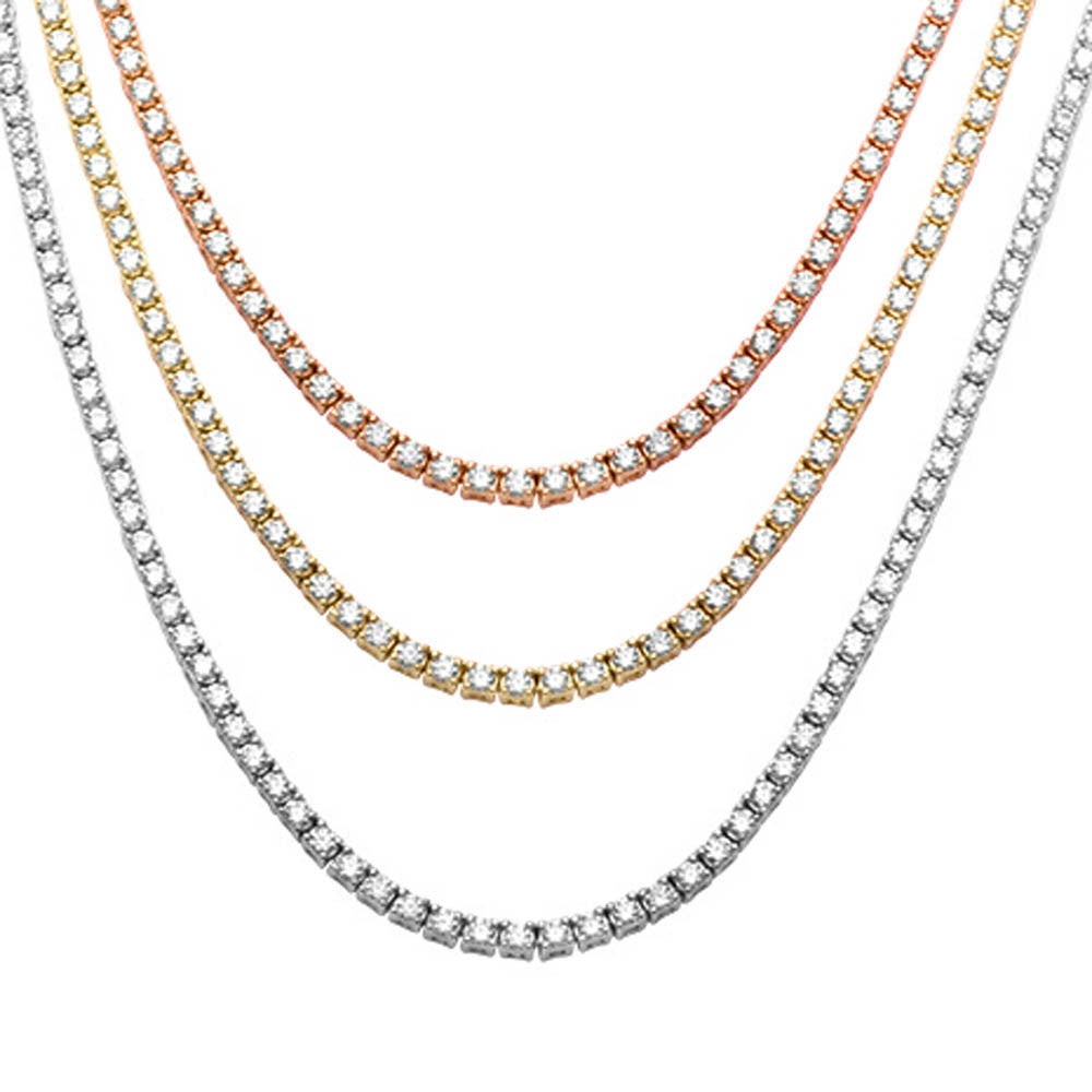 2.5MM  Round Cubic Zirconia Necklace .925 Sterling Silver Pendant 18",22"