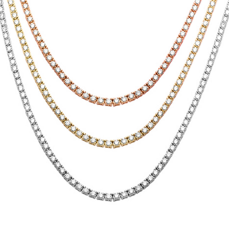 2.5MM  Round Cubic Zirconia Necklace .925 Sterling Silver Pendant 18",22"