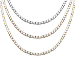 3MM Available 2 Colors 13.50CT Round Cubic Zirconia Necklace .925 Sterling Silver 18", 22" Long
