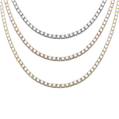 4MM Available 2 Colors 13.50CT Round Cubic Zirconia Necklace .925 Sterling Silver 18",22"