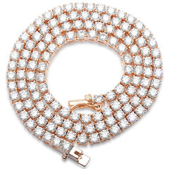 3MM Available 2 Colors 13.50CT Round Cubic Zirconia Necklace .925 Sterling Silver 18", 22" Long