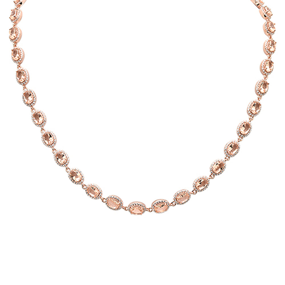 CLOSEOUT! Rose Gold Plated Morganite Oval & Cubic Zirconia .925 Sterling Silver Necklace