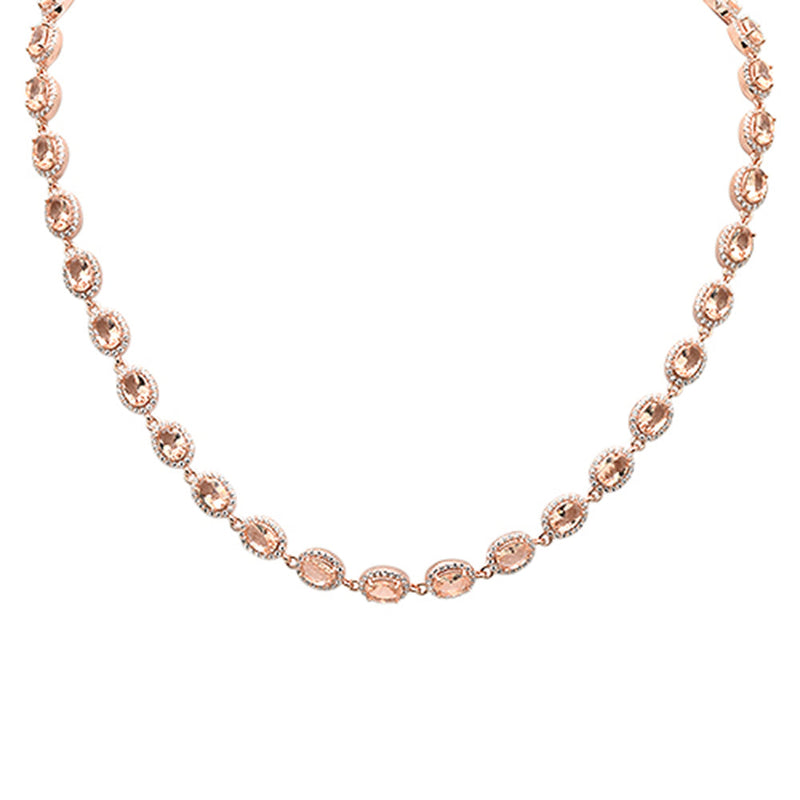 CLOSEOUT! Rose Gold Plated Morganite Oval & Cubic Zirconia .925 Sterling Silver Necklace