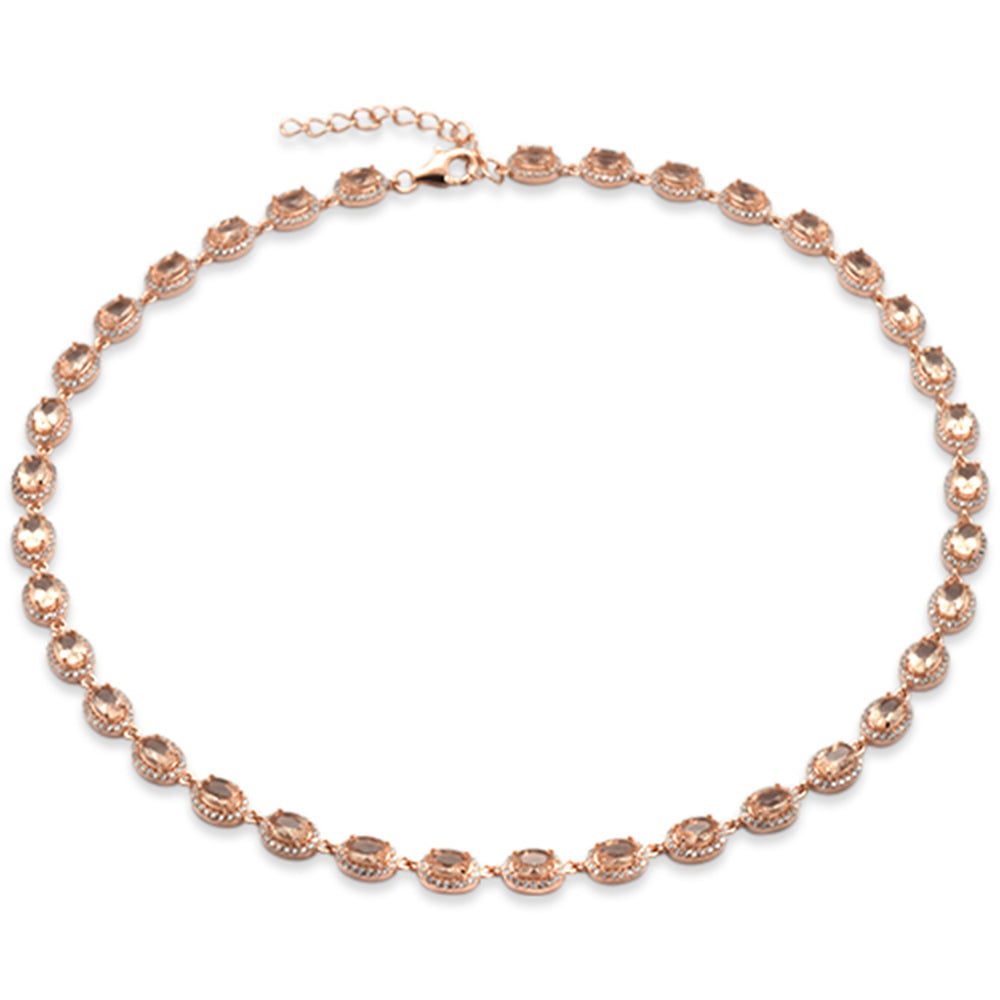 CLOSEOUT! Rose Gold Plated Morganite Oval & Cubic Zirconia .925 Sterling Silver Necklace
