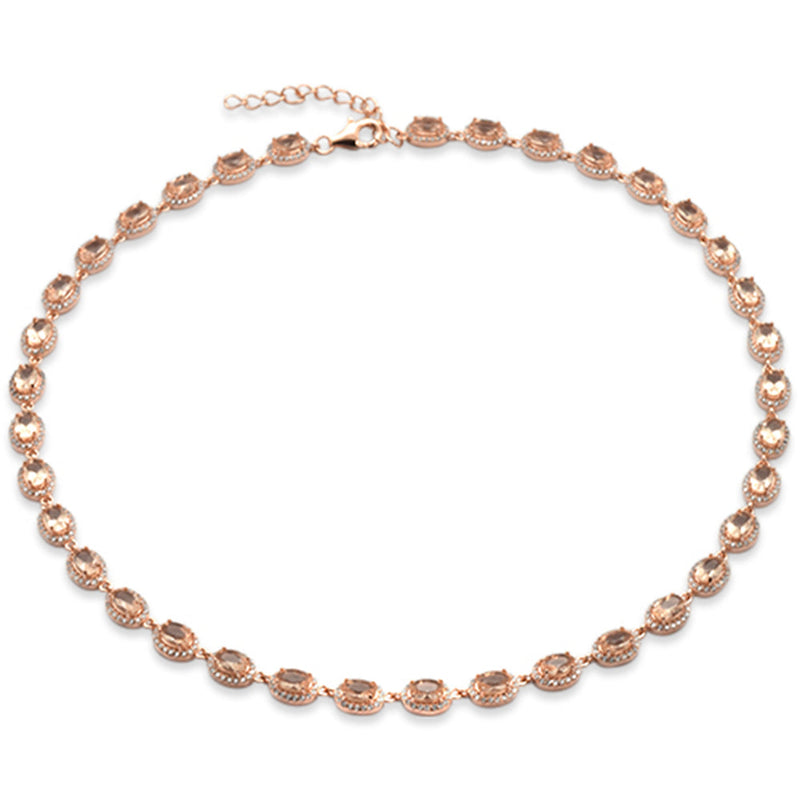 CLOSEOUT! Rose Gold Plated Morganite Oval & Cubic Zirconia .925 Sterling Silver Necklace