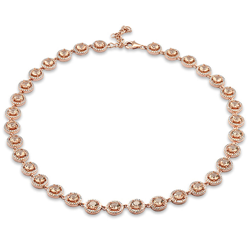 CLOSEOUT! Rose Gold Plated Morganite Round & Cubic Zirconia .925 Sterling Silver Necklace