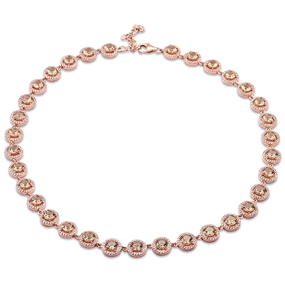CLOSEOUT! Rose Gold Plated Morganite Round & Cubic Zirconia .925 Sterling Silver Necklace