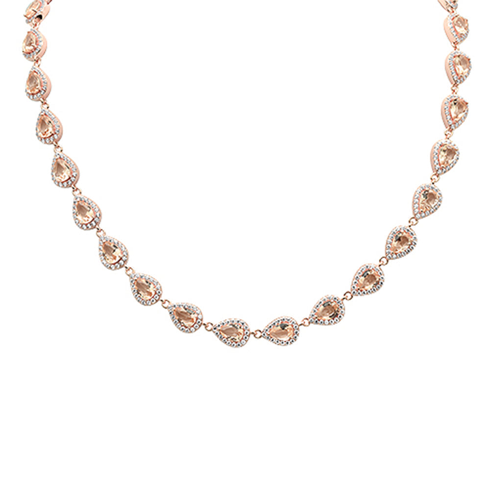CLOSEOUT! Rose Gold Plated Morganite & Cubic Zirconia .925 Sterling Silver Necklace 16"+2"ext