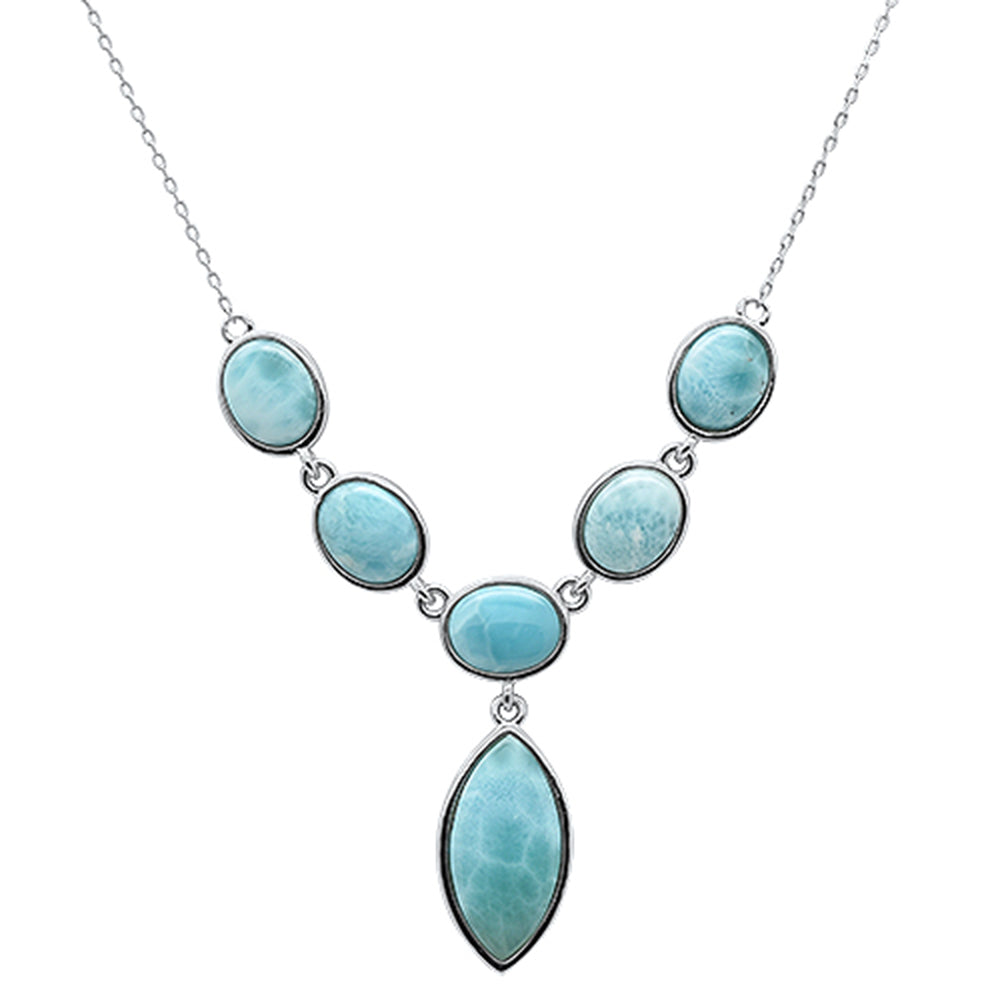 Natural Larimar  .925 Sterling Silver Pendant Necklace 16"+1" Long