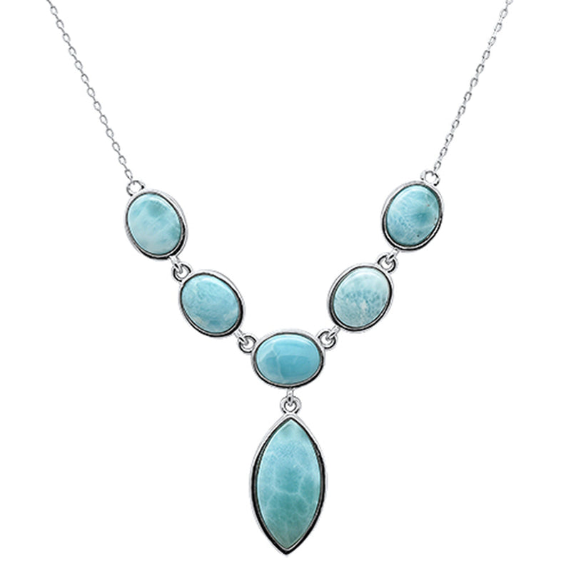 Natural Larimar  .925 Sterling Silver Pendant Necklace 16"+1" Long