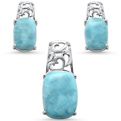 Cushion Cut Natural Larimar .925 Sterling Silver Pendant & Earrings Set