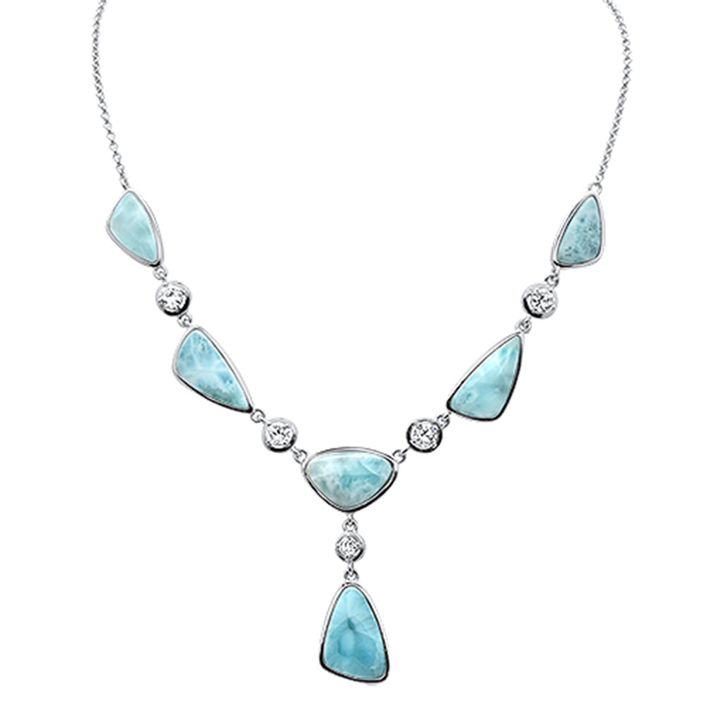 Natural Larimar  .925 Sterling Silver Pendant Necklace 16"+1" Long