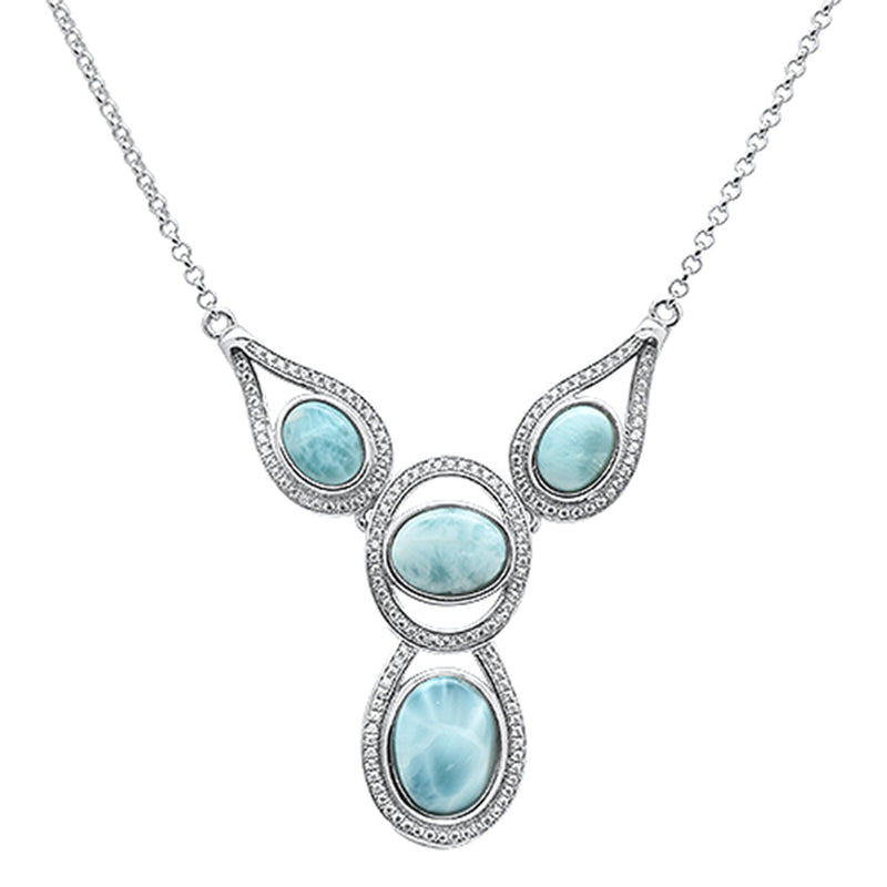 Natural Larimar & Cubic Zirconia .925 Sterling Silver Charm Pendant