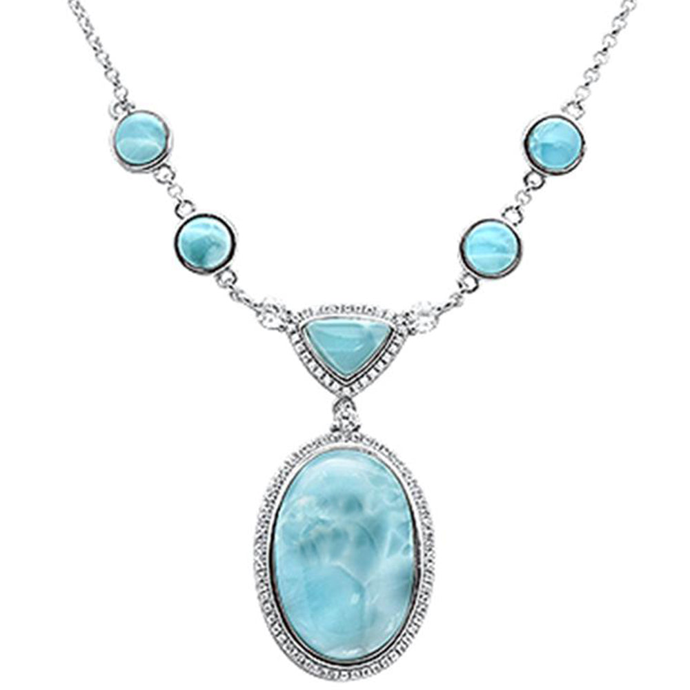 Natural Larimar .925 Sterling Silver Pendant Necklace 16"+1" Long