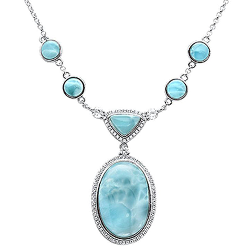 Natural Larimar .925 Sterling Silver Pendant Necklace 16"+1" Long