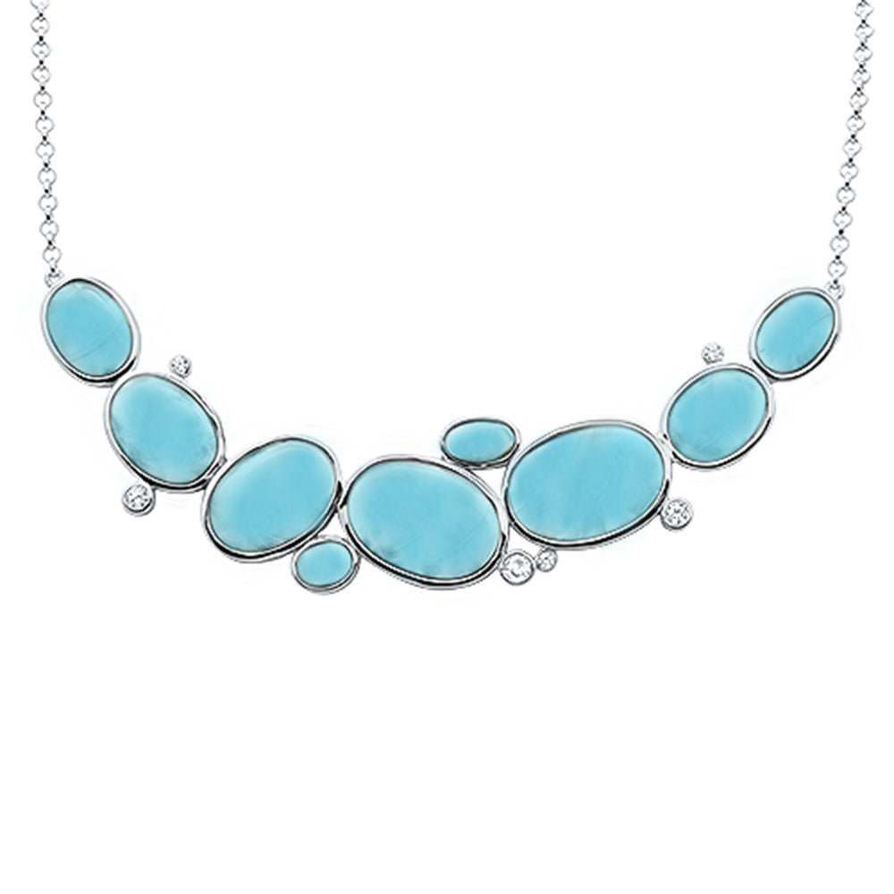 Natural Larimar&Cz .925 Sterling Silver Pendant Necklace 16"+1" Long