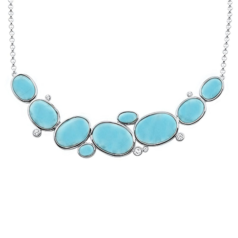 Natural Larimar&Cz .925 Sterling Silver Pendant Necklace 16"+1" Long