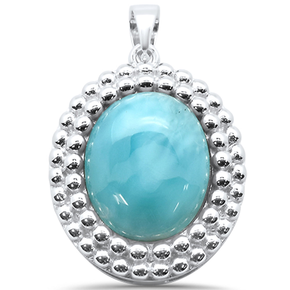 Natural Larimar Oval & Cz .925 Sterling Silver Charm Pendant