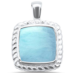 Natural Larimar Cusion .925 Sterling Silver Charm Pendant