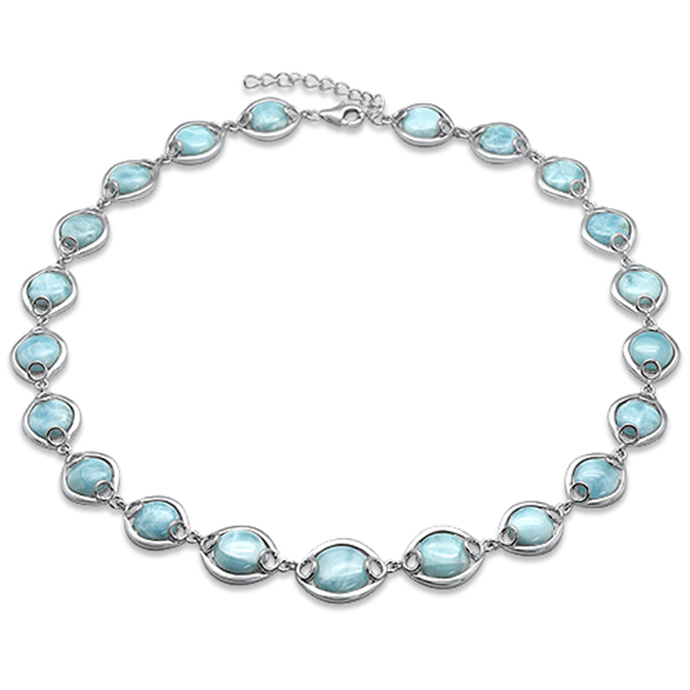 Natural Larimar .925 Sterling Silver Necklace 16" + 1.5" Ext