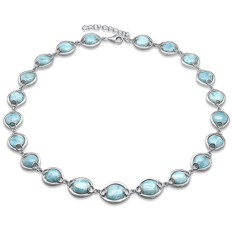 Natural Larimar .925 Sterling Silver Necklace 16" + 1.5" Ext