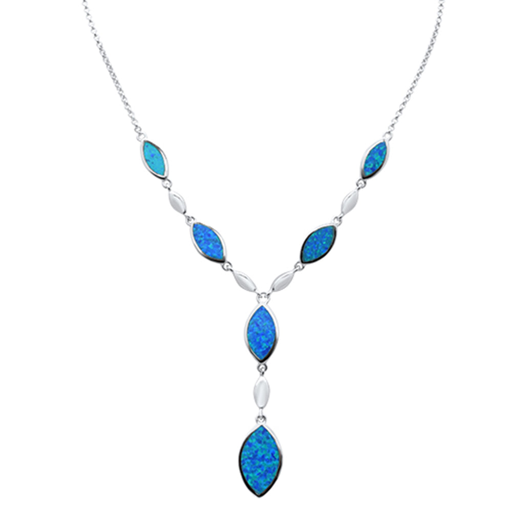CLOSEOUT! New Blue Opal .925 Sterling Silver Pendant Necklace 18" Long