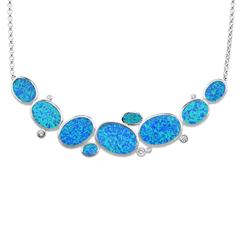CLOSEOUT! Blue Opal & Cubic Zirconia .925 Sterling Silver Pendant Necklace 18" Long