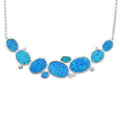 CLOSEOUT! Blue Opal & Cubic Zirconia .925 Sterling Silver Pendant Necklace 18" Long
