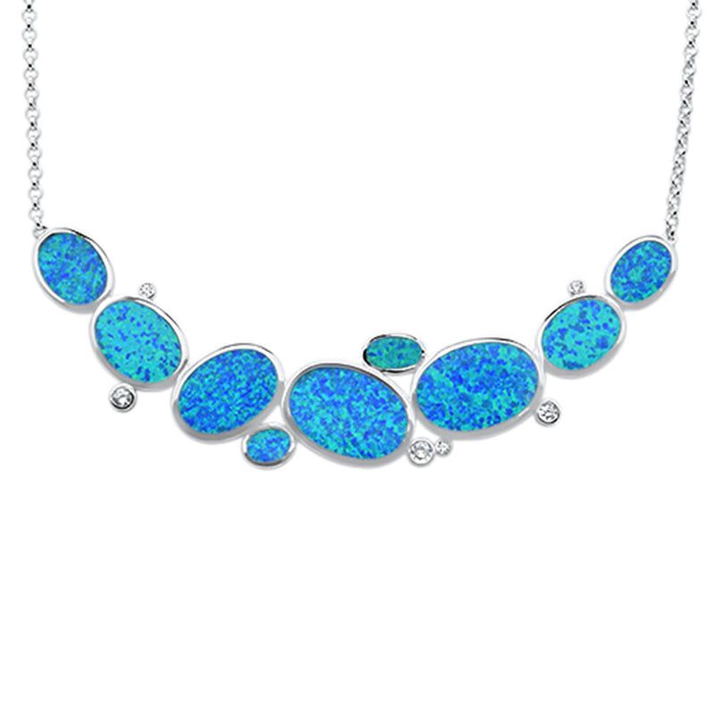 CLOSEOUT! Blue Opal & Cubic Zirconia .925 Sterling Silver Pendant Necklace 18" Long