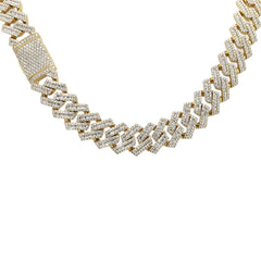 SPECIAL! 7MM 8.73ct G SI 14K Yellow Gold Baguette & Round Diamond Square Cuban Necklace 22" Long