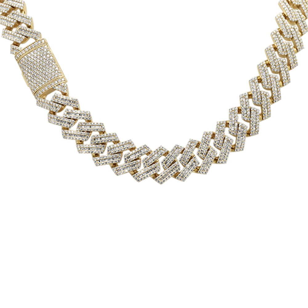SPECIAL!7MM 7.68ct G SI 14K Yellow Gold Baguette & Round Diamond Square Cuban Necklace 22" Long