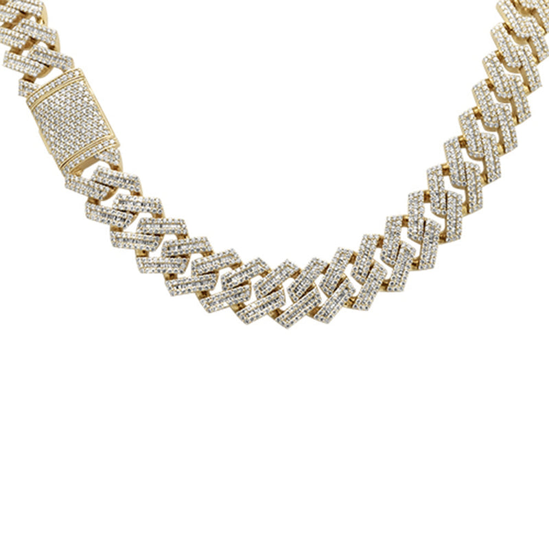 SPECIAL!9mm 10.08ct G SI 14K Yellow Gold Baguette & Round Diamond Square Cuban Necklace 22" Long