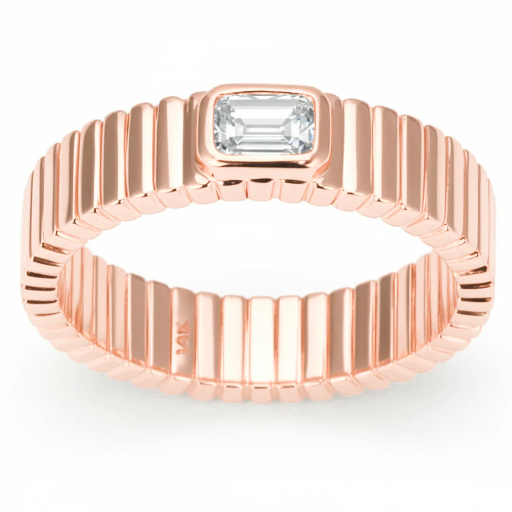 SPECIAL! .30ct G SI 14kt Rose Gold Emerald Cut Diamond Bezel set Band Ring Size 6.5